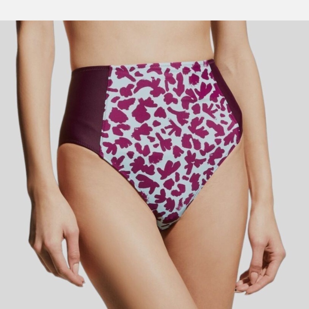 Tanya Taylor Purple and White High-Waisted Swim Bottom